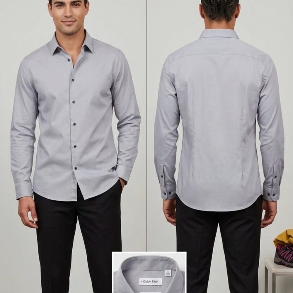 Calvin Klein Men’s Light Gray Long-Sleeve Dress Shirt